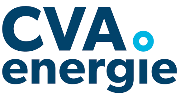 CVA Energie logo: bold navy letters with a light blue circular accent? but without question mark