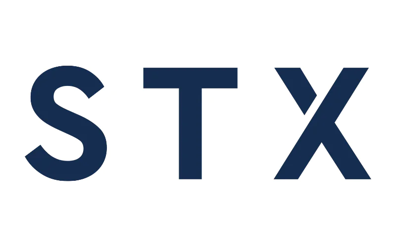 STX blue wordmark logo on white background