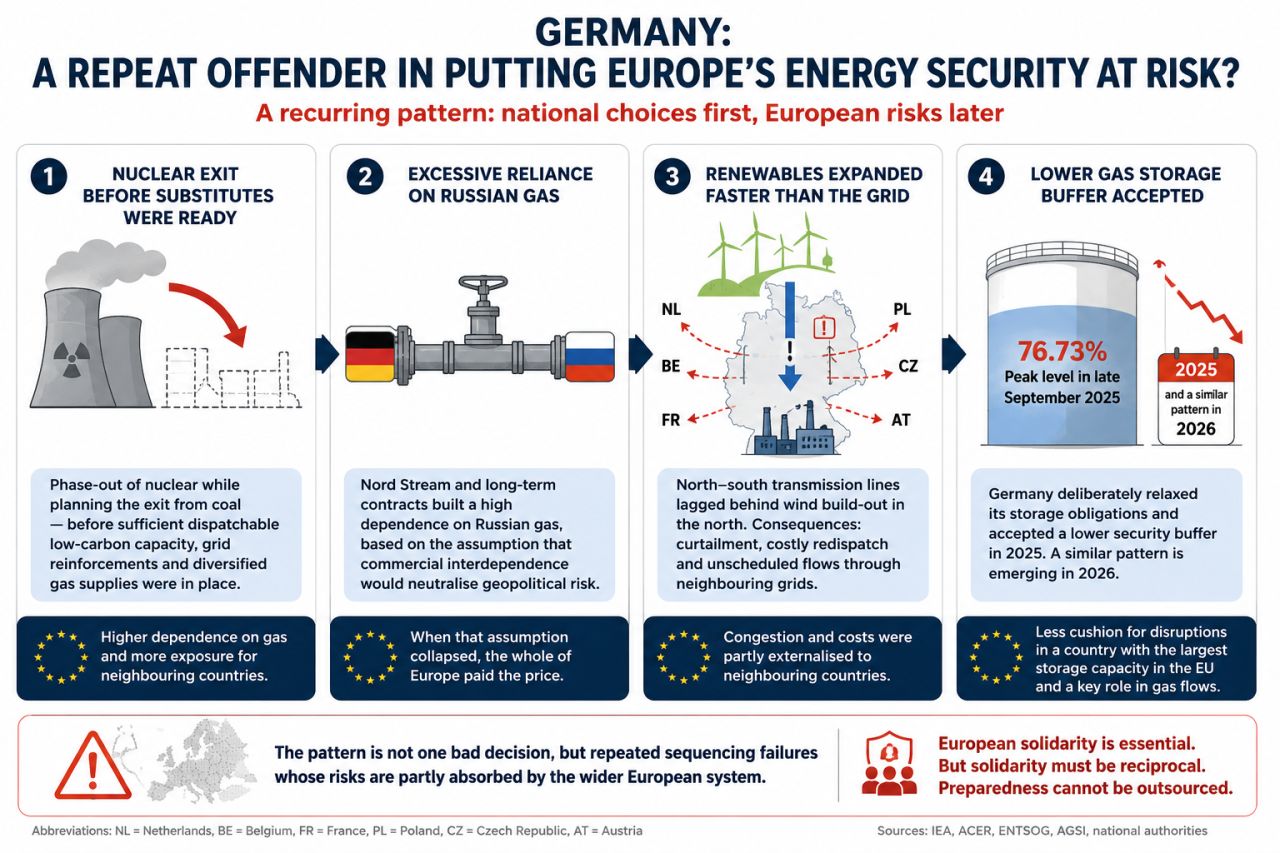 Germany's energy security decisions and their impact on European gas supply and storage resilience