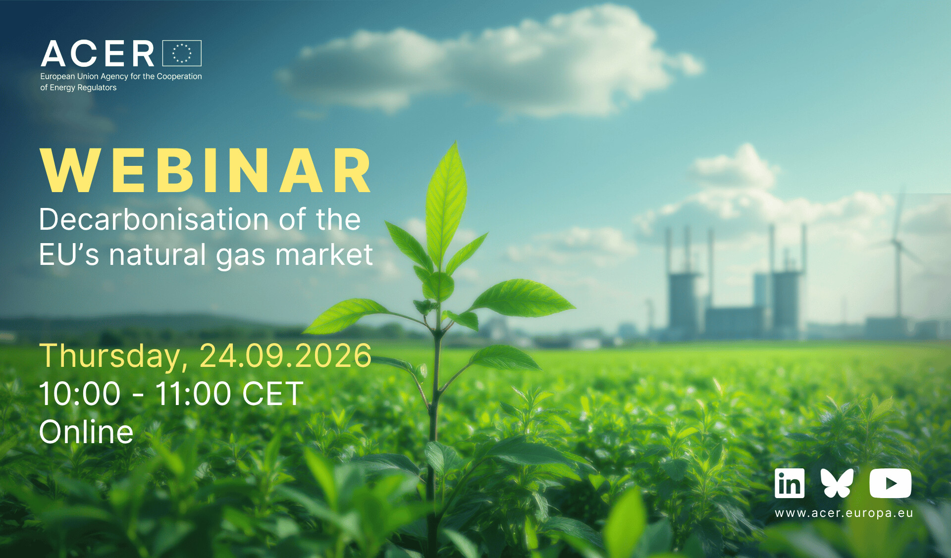 ACER webinar on EU gas decarbonisation | European Gas Hub | European Gas Hub ACER webinar banner for decarbonisation of the EU’s natural gas market on 24 September 2026