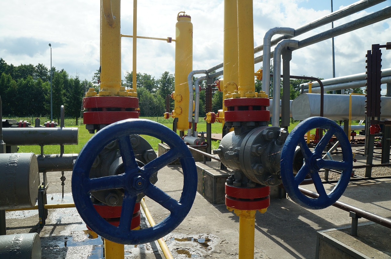 German gas storage facility with natural gas pipelines and control valves