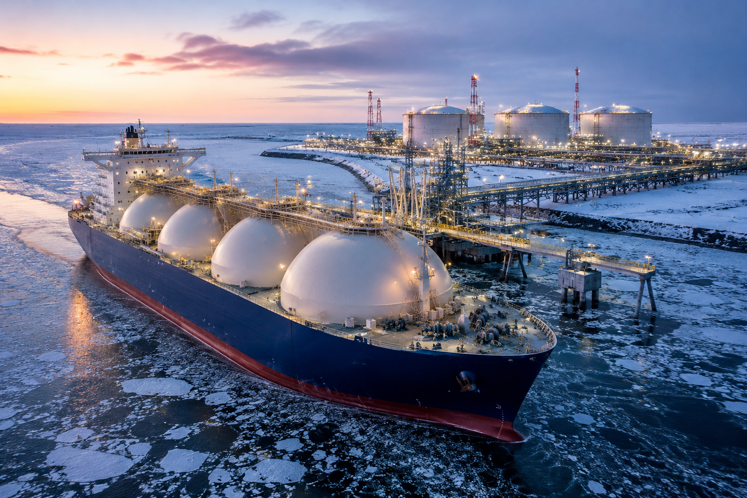 LNG carrier loading at a liquefied natural gas terminal