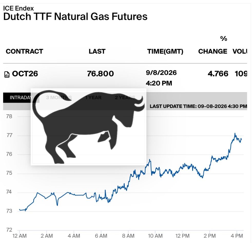TTF prices rise as Dutch TTF natural gas futures approach €77/MWh